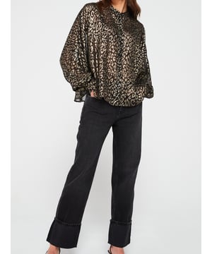 V BY VERY GOLD ANIMAL JACQUARD BLOUSON SLEEVE SHIRT