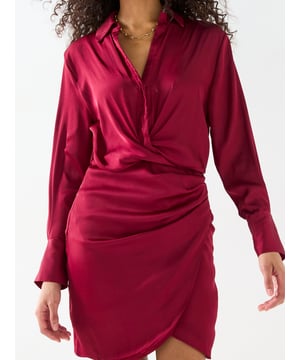 V BY VERY DARK RED SATIN WRAP MINI DRESS