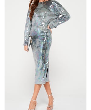 V BY VERY SILVER CAROL BYRNE SEQUIN SPLIT MIDAXI SKIRTT