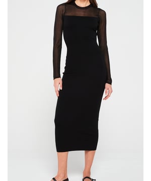 V BY VERY BLACK MESH YOKE COMPACT KNIT PENCIL DRESS