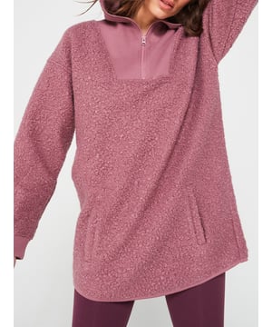 V BY VERY PINK RIBBED BORG ZIP THROUGH FLEECE TOP