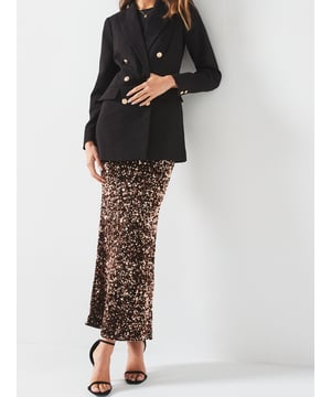 V BY VERY GOLD X CAROL BYRNE ALL OVER SEQUIN MAXI SKIRT