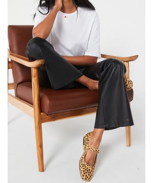 V BY VERY BLACK FAUX LEATHER HIGH WAIST FLARE TROUSERS