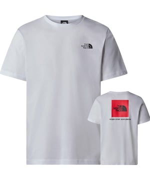 The North Face 24/7 Red box Regular T-Shirt. Engineered comfort you can trust, whether out adventuring or worn in a more casual setting. Short-sleeved tee from The North Face equipped with a stretchy rib crew neck collar for a great snug versatile feel, straight cut hem, The North Face left chest branding and large box logo and ‘Never Stop Exploring’ graphics to reverse