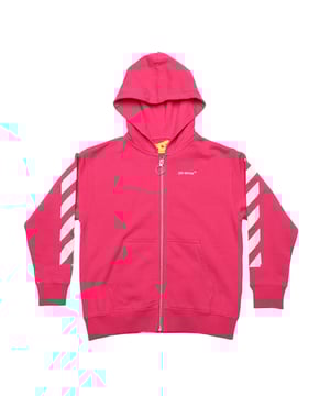 Juniors Off White Rubber Arrow Hoodie met rits in roze - wit.- Gevoerde capuchon.- Volledige ritssluiting.- Zakken aan de voorkant.- Ton-sur-ton merkopdruk op de mouwen.- Pijlmotief op de rug.- 100% katoen.- Ref: OGBE0010013201
