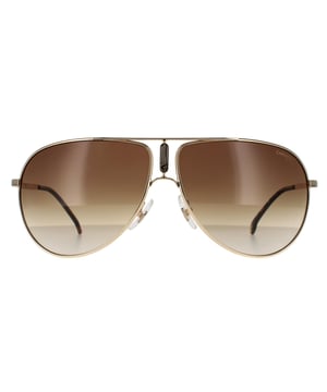 Carrera Aviator Unisex Gold Braunes Verlaufsglas Gipsy65 ist ein von Vintage inspiriertes Metall-Aviator-Modell mit typischer Carrera-Logo-Brücke, mit Kunststoff-Bügelenden und verstellbaren Nasenpads. Das Carrera-Logo ist auf den schlanken Bügeln für Markenauthentizität platziert.