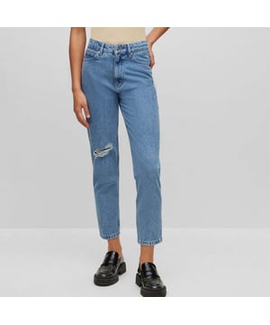Womens Hugo Boss 938 Regular-Fit Jeans in blue.- Button and zip closure.- Classic five-pocket design.- Logo patch to the rear.- Mid rise.- Mom fit.- Ref: 50491301-432