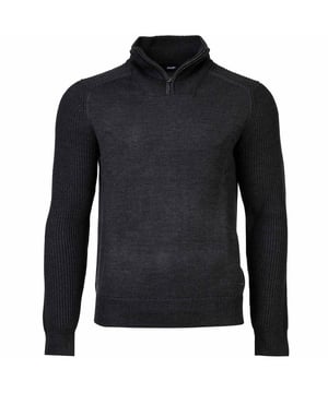 Einfarbiger Pullover für Herren von der Marke JOOP!. Hochwertiger Woll-Mix, Feinstrick mit Rippstrick kombiniert, Troyer-Kragen mit Reißverschluss.