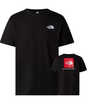 The North Face 24/7 Red box Regular T-Shirt. Engineered comfort you can trust, whether out adventuring or worn in a more casual setting. Short-sleeved tee from The North Face equipped with a stretchy rib crew neck collar for a great snug versatile feel, straight cut hem, The North Face left chest branding and large box logo and ‘Never Stop Exploring’ graphics to reverse