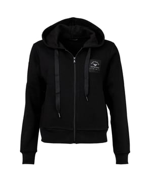 Basic Sweatjacke für Damen von der Marke EMPORIO ARMANI. Mit Kapuze und durchgehendem Zipper. Angenehm weicher Baumwoll-Mix in hochwertiger Qualität.