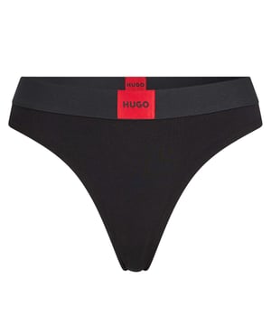 Womens HUGO Red Label Thong in black.- Responsible thong made out of single jersey organic cotton fabric- Iconic HUGO red woven label centre sewn on the waistband- No-show shape ideal to wear under form-fitting clothes- 93% cotton  7% elastane.  Machine washable.- Ref: 50469675-001We regret that underwear is non-returnable due to hygiene reasons.