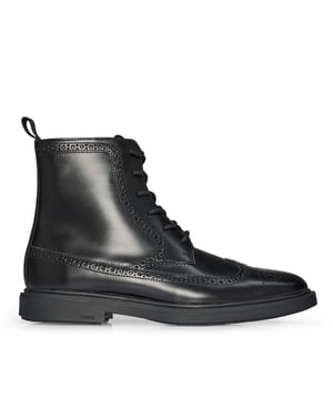Lace up bootie in brush off leather with brogue details all over the upper enriching the design of the shoe. Black tape on the back and branding details on the tongue and heel. Rubber sole ad padded innersole to elevate the comfort. Ref: 50503617001.
