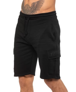 Enzo Mens Cargo Shorts. Features 2 Cargo Pockets and 2 Side Slash Pockets. EZ logo On Pocket. Elasticated Waistband With Adjustable Drawsting.