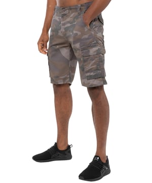 Pantalones cortos de camuflaje Kruze en gris, 65% poliéster, 35% algodón, media altura, pantalones cortos de ajuste regular, con 2 bolsillos delanteros, 2 bolsillos traseros abotonados y 2 bolsillos laterales Velcro y cierre de cremallera para mosca, lavables a máquina, para ocasiones casuales