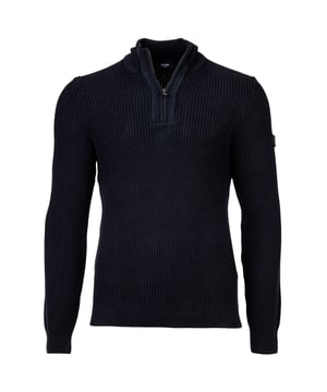 Bequemer JOOP! JEANS Herren Strickpullover "Henrio" mit Troyer Zip und Stehkragen. Angenehmes Tragegefühl dank hochwertiger Baumwolle.