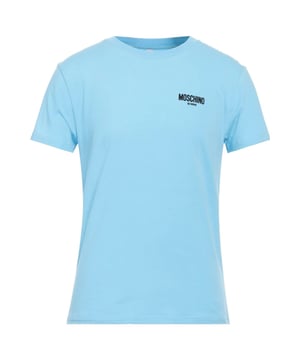 Camiseta azul con logo Moschino, Logo peque�o en el pecho, 94% algodon, 6% elastano, ajuste regular, se ajusta a la talla real, camiseta azul
