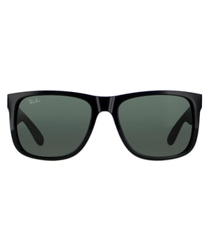 Ray-Ban Sunglasses Justin 4165 601/71 Shiny Black Green are inspired by   the Original Wayfarer 2140 and are one of the coolest designs throughout   the entire Ray-Ban collection. Justin is a bold style that features large,   boxy lenses that suit most face shapes and they share the same winged   temples as the classic 2140. The propionate plastic frame is super   lightweight for comfort and theyâ€™re available in bright, fresh colours as   well as the traditional choices. The Ray-Ban Justin is part of the   Highstreet collection and are therefore a more affordable choice.