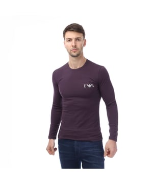 Mens Emporio Armani Loungewear Fitted Mock Neck Top in navy.- Mock neck.- Long sleeves.- Eagle embroidery.- Fitted fit.- 90% Modal  10% Elastane.- Ref: 1120664F500135