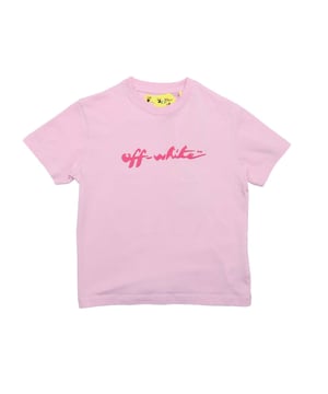 Juniors Off White Script T-Shirt in pink.- Crew neck.- Short sleeves.- Painter inspired Off-White logo on the front.- 100% Cotton.- Ref: OGAA0010043032