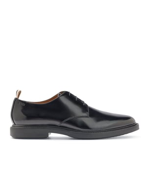 Mens Boss Larry Derby Shoes in black.- Leather upper.- Lace up fastening.- Stripe detail.- Fully lined.- Rubber sole.- Ref: 50480610001