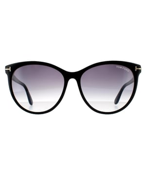 Tom Ford Runde Damen Sonnenbrille Shiny Black Smoke Grey Gradient Maxim FT0787 ist eine runde Form, die aus leichtem Acetat gefertigt ist. Die schlanken Bügel sind mit dem charakteristischen 'T' Metall-Icon von Tom Ford verziert, das sich um die Bügel windet und so einen stilvollen Look verleiht.