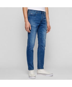 Mens BOSS Taber JeansRegular-rise jeans by BOSS Menswear  delivered in a blue tone with a red cast. Cut to a tapered fit  these jeans are crafted in stretch fabric that has been knitted to offer the authentic look of denim with the comfort of tracksuit bottoms. A BOSS badge and flag trim the rear for signature appeal.- Tapered fit- Regular rise- Button closure- Pockets bottom front: Side pockets- Tapered leg- Pockets bottom back: Patch pocket- Standard length- Fit foot width: 34cm- Ref: 50468675-409
