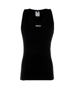 Hochwertiges VERSACE Tank Top für Herren mit edlem Design. Geripptes Unterhemd mit Rundhals Ausschnitt und markentypischen Logo Details.