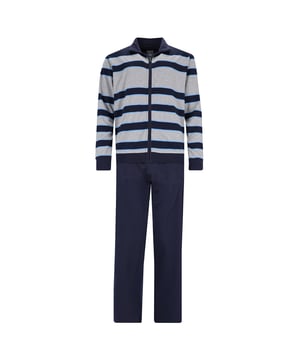 Sportiver Homewear-Anzug von der Marke hajo. Zipper-Jacke und lange Hose. Interlock aus weichem Baumwoll-Mix - bügelfrei, atmungsaktiv, hautsympathisch.