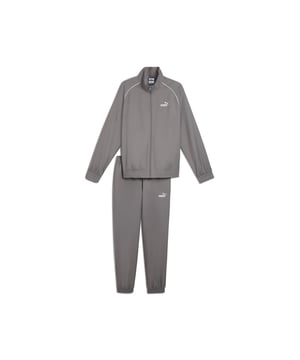 PRODUCT STORY: Meet your new go-to for effortless style. This PUMA tracksuit features a high-collar jacket with piping details and elastic cuffs, plus pants with an adjustable waistband. Both pieces boast the iconic PUMA No. 1 Logo rubber print for that signature touch. FEATURES & BENEFITS: Made with 100% recycled material excluding trims & decorations. DETAILS: Regular fit; Elastic cuffs and waistband; Pants feature an adjustable waistband; Side pockets; PUMA branding details. Our model is 180 cm tall and is wearing size M UK.