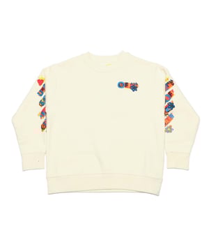 Juniors Off White Together Crewneck Sweatshirt in wit - oranje.- Geribde ronde hals.- Geribde manchetten en zoom.- Off-white multicolor logo op voorzijde.- Multicolor diagonalen op mouwen.- Multicolor Together pijl op achterzijde.- 100% Katoen.- Ref: OBBA0010040320