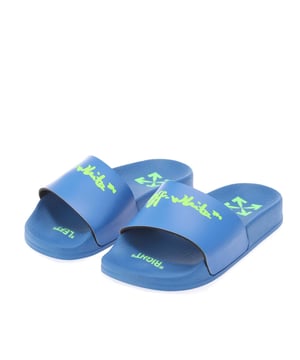 Boys Off White Pool Slides in blue green.- Slip on.- Padded bow.- Round toeline.- Rubber cleated sole.- Ref: OBIC0010014555