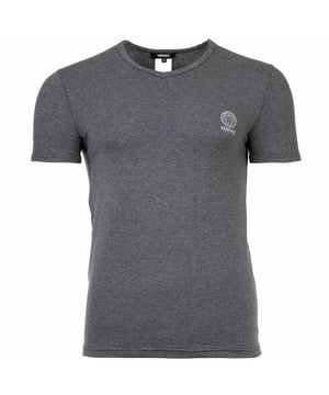 Hochwertiges Herren Unterhemden mit V-Ausschnitt der Marke VERSACE. Elastische Baumwoll-Jersey Qualität, mit goldenem VERSACE-Logo-/Medusa-Print.