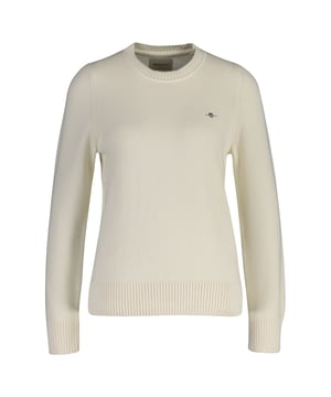 Stylischer Feinstrickpullover von der Marke GANT. Aus angenehm weicher Bio-Baumwolle, mit kleiner Logo-Stickerei, Rundhals-Ausschnitt, gerippter Saum und Bündchen.