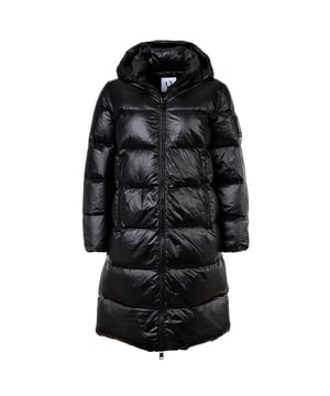 Eleganter Damen-Steppmantel von der Marke ARMANI EXCHANGE. Wärmeisoliert mit Daune und Federn. Stehkragen mit abnehmbarer Kapuze. Hohe Qualität.