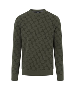 Feinstrickpullover für Herren mit Jacquard-Corflower-Muster von der Marke JOOP!. Hochwertiger Baumwoll-Mix, Rundhalsausschnitt, Rippbündchen, Regular Fit.