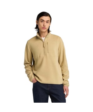 Mens Timberland Mt Willard ¼ Zip Fleece in beige.- Convenient quarter-zip style.- Elasticated cuffs.- Embroidered Timberland tree logo.- Fleece.- Regular fit.- Ref: A5UZ1DH41