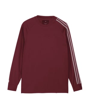 Y-3 3-Stripes Long Sleeve T-Shirt in shadow red. One of the most instantly recognisable elements of adidas  the 3-Stripes are a brand signature. They show up here on the Y-3 3-Stripes Long Sleeve Tee that is made from a soft cotton material and finished with a classic crewneck.- A Y-3 tee that brings in 3-Stripes pride.- Regular fit.- Ribbed crew neck.- Long raglan sleeves with 3-Stripes.- Side hem slits.- Y-3 logo.- 98% cotton  2% elastane.  Machine washable.- Ref: IV5621