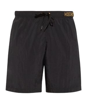 Moschino Black Swim Shorts, Elasticated Waistband, Drawstrings, Metal Logo Along Waistband, 100% Polyester, Made In Italy, Pocket On Right Back, Brand Logo, Black Swim Wear