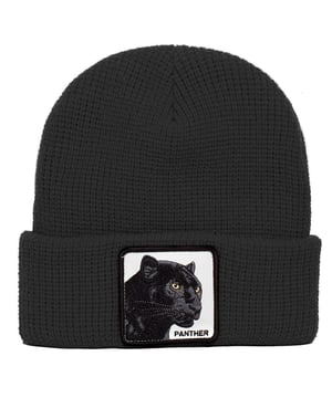 Damen und Herren Beanie von der Marke GOORIN BROS. Strickmütze mit Tier-Patch auf der Vorderseite. Angenehm weicher Rippstrick.