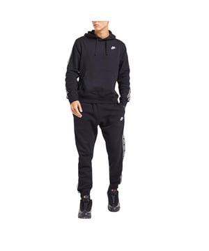 Nike Tracksuit
	Style Name: Aries Club Tape
	Style Code: FB7296
	Made in Pakistan
	80% Cotton, 20% Polyester
	Soft and Warm
	Adjustable Drawcord Hood
	Fleece Joggers
