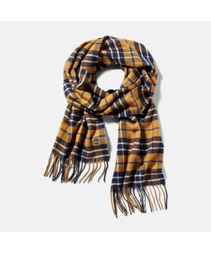 Mens Timberland Cape Plaid Smart Causal Scarf in wheat.- Jacquard logo.- 3in twisted fringe  a selvage up both sides  and a self-fringe.- Ref: A1EVTP471