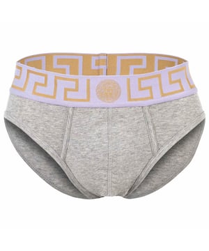 Eleganter Herren Slip der Marke VERSACE. Hochwertige einfarbige Unterhosen. Greca-Muster und Medusa-Motiv am elastischen Bund.