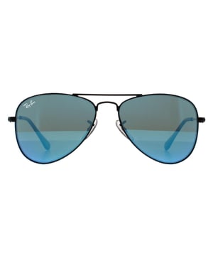 Ray-Ban Junior Sunglasses 9506 201/55 Black Blue Flash Mirror are the kids version of the classic Ray-Ban aviator which offers great eye protection and also style for your hip youngster. This is the best selling sunglass in the world with reduced dimensions for kids.