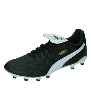 
De Puma King Top FG is een voetbalschoen voor heren. Traditie en innovatie â dat is klassiek KING. De retro-geÃ¯nspireerde KING TOP combineert klassieke KING-elementen, zoals de omvouwbare tong en decoratieve stiksels, met een volledig opnieuw ontworpen lichtgewicht buitenzool en een nieuw, dierproefvrij K-BETTER-materiaal voor het bovenwerk. Retro KING-branding zorgt voor de finishing touch. <p> </p> <b>Buitenzool </b><br> Lichtgewicht Peba-buitenzool met conische noppenconfiguratie. Geschikt voor gebruik op zowel stevige natuurlijke ondergrond als kunstgras (4G). <p> </p> <b> Bovenkant:</b><br> K-BETTER: Dit nieuwe, niet op dieren gebaseerde bovenmateriaal tilt de kenmerkende aanraking, het comfort en de rekweerstand naar een hoger niveau. De kenmerkende KING-touch. Alleen beter. <ul> <li>Superzacht en duurzaam bovenwerk van microfiber</li> <li>Lichtgewicht Peba-zool met conische noppenconfiguratie. Geschikt voor gebruik op zowel harde natuurlijke ondergronden als kunstgras</li> <li>Regular fit</li> </ul> <b>Materiaal:</b><br> Voetbed: 100% Textiel <br> Zool: 100% Synthetisch <br> Bovenwerk: 100% Synthetisch <p> </p> <b>Ondergrond:</b><br> Kunstgras Natuurgras