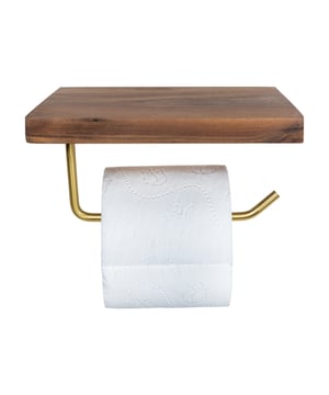 
Elegante toiletrolhouder met een plankje voor je telefoon Tijdens een toiletbezoek wil je vermijden dat je telefoon uit je zak op de grond of in het toilet valt. Deze toiletrolhouder met houten plankje zorgt ervoor dat je altijd een plek voor je telefoon hebt. Je kunt het plankje natuurlijk ook voor tissues of handdoekjes gebruiken. Het elegante ontwerp van de wc-papierhouder past goed bij een Noors interieur. De montage is simpel met vier schroeven en de houder kan zelfs aan de muur gelijmd worden.  Specificaties Merk: QUVIO Gemaakt van hout en messing Houten plankje voor telefoon Elegant ontwerp Makkelijk te monteren met de meegeleverde schroeven, pluggen en waterpas Kleur: goud en donkerbruin Afmetingen: 12 x 20 x 11 cm (lxbxh) Binnen maat rolhouder stang: 14,5 cm Gewicht: 0,40 kg  Houten telefoonplankje De wc-papierhouder heeft een houten plankje waar je je telefoon op kunt leggen. Zo valt je telefoon nooit meer uit je zak bij een telefoonbezoek. Het houten plankje kan ook worden gebruikt voor kleine handdoeken, een box tissues of een puzzelboekje.  Elegant ontwerp Het ontwerp van de toiletrolhouder is elegant en simpel. Het plankje is gemaakt van donkerbruin hout en de gouden stang voor de toiletrol is van messing. Het simpele ontwerp past bij ieder toilet en iedere badkamer.  Noorse stijl De wc-papierhouder past goed bij de Noorse stijl. In deze stijl worden veel natuurlijke materialen gebruikt, zoals rotan, bamboe en hout. Ook geometrische vormen en minimalistisch ontwerpen komen vaak terug. Het simpele ontwerp met hout past dus goed bij een interieur in Noordse stijl.  Makkelijk te monteren Het monteren van de toiletrolhouder is eenvoudig en snel. Je kunt de houder met vier schroeven en pluggen aan de muur bevestigen. Het is ook mogelijk om de houder aan de muur te lijmen, zodat je geen gaten hoeft te boren.Materiaal: MessingKleur: DonkerbruinAfmetingen: Hoogte: 11CM x breedte: 20CM x Lengte: 12CM