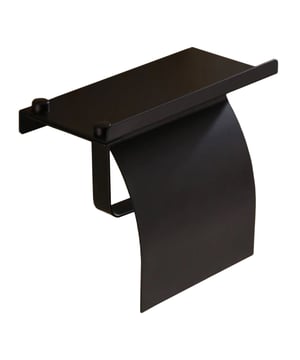
Toiletrolhouder met telefoonplankje Iets dat iedere toiletruimte nodig heeft, is een toiletrolhouder, maar een telefoonhouder is nog niet volledig geïntegreerd in ieder klein kamertje. Om het toilet niet overvol te maken, is deze toiletrol- en telefoonhouder in één de ideale oplossing.  Uiterlijke kenmerken De toiletrolhouder met telefoonplankje is geheel zwart, waardoor het bijdraagt aan een strakke look in iedere toiletruimte of badkamer. Het heeft een glanzende afwerking en neemt weinig ruimte in, waardoor het zich altijd en overal thuis voelt. Afmetingen: 9,5 x 18 x 14 cm (lxbxh). Incl. schroeven en pluggen voor wandbevestiging.  Toiletrol- en telefoonhouder in één Telefoons nemen tegenwoordig nog weleens een duik in de toiletpot. Dit kan gebeuren doordat de telefoon uit de handen glijdt of uit de achterzak valt. Het zou natuurlijk zonde zijn als een toiletbezoek je honderden euro’s kost. Daarom is een telefoonhouder in het toilet geen overbodige luxe. Deze toiletrolhouder heeft een plat oppervlak dat speciaal gecreëerd is om telefoons veilig te houden. Telefoons worden vaak op het wc-reservoir gelegd, maar deze is in de regel niet geheel recht, waardoor de gadget gemakkelijk een snoekduik kan maken. Ook is het gootsteentje niet bepaald een veilige plek voor een apparaat dat niet waterdicht is. Problemen met de telefoon kunnen voorkomen worden door gebruik te maken van deze betrouwbare telefoonplank. Het oppervlak eindigt in een opstaand randje, waardoor je ervan verzekerd bent dat je telefoon veilig ligt. Onder de telefoonplank vind je de toiletrolhouder.   Materiaal: StaalKleur: ZwartAfmetingen: Hoogte: 14CM x breedte: 18CM x Lengte: 9.5CM