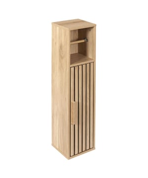 
Deze toiletrolhouder van de serie Klaus combineert een rolhouder en reserverolhouder. Je kunt achter het deurtje 4 rollen kwijt om 2 plankjes. Of je kunt natuurlijk ook andere toilet benodigdheden op de planken leggen in plaats van reserverollen.Moderne kleurstelling en design met de panelenfront. Praktisch, want hiermee kunt u reserve-toiletrollen bij de hand houden en op een ordelijke manier en een toiletrolhouder hebben zonder deze te hoeven boren. Achter het deurtje treft u een plankje aan zodat het vak in 2 lagen opgedeeld kan worden.Kenmerken:Totaal hoogte:  78 cmAfmeting voetplaat: 20x19 cmMateriaal: MDF met Hout panelen van ecalyptushout, gecombineerd met spaanplaatToiletrol eenvoudig te wisselen.Geschikt voor 4 reserverollen en 1 rol in gebruik Eenvoudige montage (inclusief instructie)Onderdeel van de serie Klaus badkamermeubelsU ontvangt:wastafel onderkast Klausmontagemateriaalmontage-instructies - Afmeting: - Kleur: Bruin - Materiaal: Spaanplaat