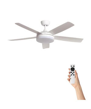 Plafondventilator Ida met Verlichting – Ø132cm – 6 Snelheden – Afstandsbediening – Wit Upgrade uw leefruimte met de Ida plafondventilator: een perfecte combinatie van minimalistisch design en geavanceerde technologie. Met een indrukwekkende diameter van Ø132cm biedt deze ventilator niet alleen krachtige luchtcirculatie, maar ook een geavanceerde LED-lichtbron met CCT van 36W voor optimale verlichting.  Belangrijkste Kenmerken: Extreem Stille DC-Motor: De Ida plafondventilator is uitgerust met een DC-motor die zorgt voor een stille en trillingsvrije werking. Dankzij de geavanceerde DC-technologie is het geluidsniveau tot 50% lager dan bij traditionele AC-motoren, waardoor deze ventilator ideaal is voor rust-, studie- en werkkamers. Energiezuinig: DC-motoren verbruiken tot 70% minder energie dan AC-motoren, wat resulteert in aanzienlijke besparingen op uw elektriciteitsrekening. Snelle Reactietijd: De DC-motor start sneller, verandert sneller van snelheid en stopt sneller dan AC-motoren. Bovendien biedt de Ida plafondventilator 6 snelheidsstanden, in tegenstelling tot de gebruikelijke 3 of 4 snelheden bij AC-motoren. Handige Afstandsbediening: Met de meegeleverde afstandsbediening kunt u eenvoudig alle functies van de ventilator bedienen, waaronder in- en uitschakelen, selectie van kleurtemperatuur (warm-neutraal-koel), lichtregeling, 6 snelheden, timerfunctie (1/2/4 uur) en zomer-/winterfunctie. Air Dual-Technologie: Dankzij het Reverse-systeem biedt de ventilator twee bedrijfsmodi (zomer/winter). In de zomer zorgt het voor een verfrissende luchtcirculatie, terwijl het in de winter de warme lucht van de verwarming gelijkmatig door de kamer verspreidt. Dit verbetert de thermische sensatie, optimaliseert de werking van de verwarming en draagt bij aan energiebesparing. Ingebouwde Verlichting (optioneel): De Ida plafondventilator kan worden uitgerust met geïntegreerde LED CCT-verlichting, waarmee u de kleurtemperatuur kunt aanpassen (warm, neutraal, koud licht) en verschillende sferen kunt creëren naar uw behoeften.  Afmetingen: Diameter: 132 cm Inclusief een extra lange buis waarmee u de ventilator met 10 cm kunt verlengen.  Wat is CCT (Correlated Color Temperature)? CCT staat voor correlated color temperature en verwijst naar de kleurtemperatuur van het licht dat door de LED-lichtbron wordt geproduceerd. Het wordt gemeten in graden Kelvin en varieert van warm licht (2700-3500K) tot neutraal licht (4000-4500K) en koel licht (5000-6500K). De CCT-waarden bepalen de kleurtemperatuur van het licht en hebben geen invloed op het kleurweergavevermogen van de LED. Met de Stille Plafondventilator Ida haalt u niet alleen een verkoelende oplossing in huis, maar ook een stijlvolle en praktische toevoeging aan uw interieur. Bestel hem vandaag nog en geniet van de perfecte mix van comfort, stijl en energiebesparing! Voeding: Netstroom Aantal standen: 6 snelheden Bediening: Afstandsbediening Merk: Cool Breeze Materiaal: Metaal Kleur: Wit Afmetingen: Ø132cm EAN: 8721155999453