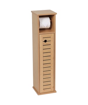 
Ben je op zoek naar een nieuwe toiletrolhouder met reserverol houder, en wil je niet een standaard set? Kijk dan zeker goed naar deze bamboe standaard waarbij de toiletrolhouder en reserverol gecombineerd zijn. De reserverollen zijn netjes weggewerkt in het kastje. Maar je kunt er natuurlijk ook je toiletborstel in doen. Moderne kleurstelling maar toch ook orientaals door bamboe  materiaal, waardoor hij niet al te opvallend is, maar wel apart. Praktisch, want hiermee kunt u reserve-toiletrollen bij de hand houden en op een ordelijke manier en een toiletrolhouder hebben zonder deze te hoeven boren. Achter het deurtje treft u een plankje aan zodat het vak in 2 lagen opgedeeld kan worden.Geschikt voor 4 reserve toiletrollen en 1 rol voor direct gebruik.  Kenmerken:Totaal hoogte:  75 cmAfmeting voetplaat: 18x18 cmMateriaal: MDF met Bamboe laminering in combinatie met Bamboe plankenToiletrol eenvoudig te wisselen.Geschikt voor 4 reserverollen en 1 rol in gebruik Eenvoudige montage (inclusief instructie)Onderdeel van de serie Trinidad badkamermeubelsU ontvangt:Toiletrolhouder met toiletroldispenser Trinidadmontagemateriaalmontage-instructies - Afmeting: - Kleur: Bruin - Materiaal: MDF