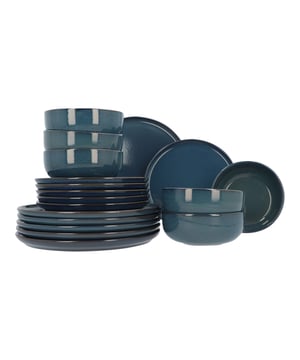 
Set van 6-persoons servies, 18 delig gemaakt van keramiek in de kleur Blauw. De serviesserie Nordic Eden is een tijdloze moderne aanwinst. Het servies is gemaakt van sterk keramiek en heeft een mooie blauwe kleur. Het heeft een moderne opstaande rand, zoals je tegenwoordig ook veel ziet in restaurants. Dit eetbord combineert functionaliteit en esthetiek. Het zal uw culinaire creaties tentoonstellen en tegelijkertijd bestand zijn tegen de ontberingen van professioneel gebruik. Ideaal voor restaurants en toeristische etablissementen die op zoek zijn naar kwaliteitProductkenmerken Serviesset Nordic Eden1 set van 18 borden: 6 kommen, 6 ontbijtborden, 6 dinerbordenKleur: Blauw geglazuurdAfwerking: mat glansMateriaal: keramiekOvenbestendig: neeVaatwasserbestendigMagnetronbestendigOnderhoud: Het servies is vaatwasserbestendig en magnetron bestendig.  - Afmeting: - Kleur: Blauw - Materiaal: Aardewerk